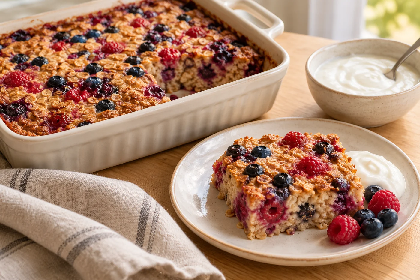 Baked Oats mit Beeren und Joghurt – das fertig zubereitete Gericht