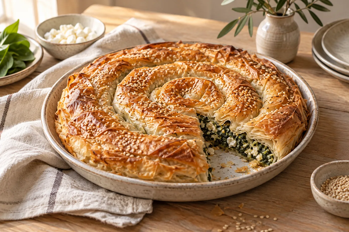 Börek-Schnecke mit Spinat und Feta