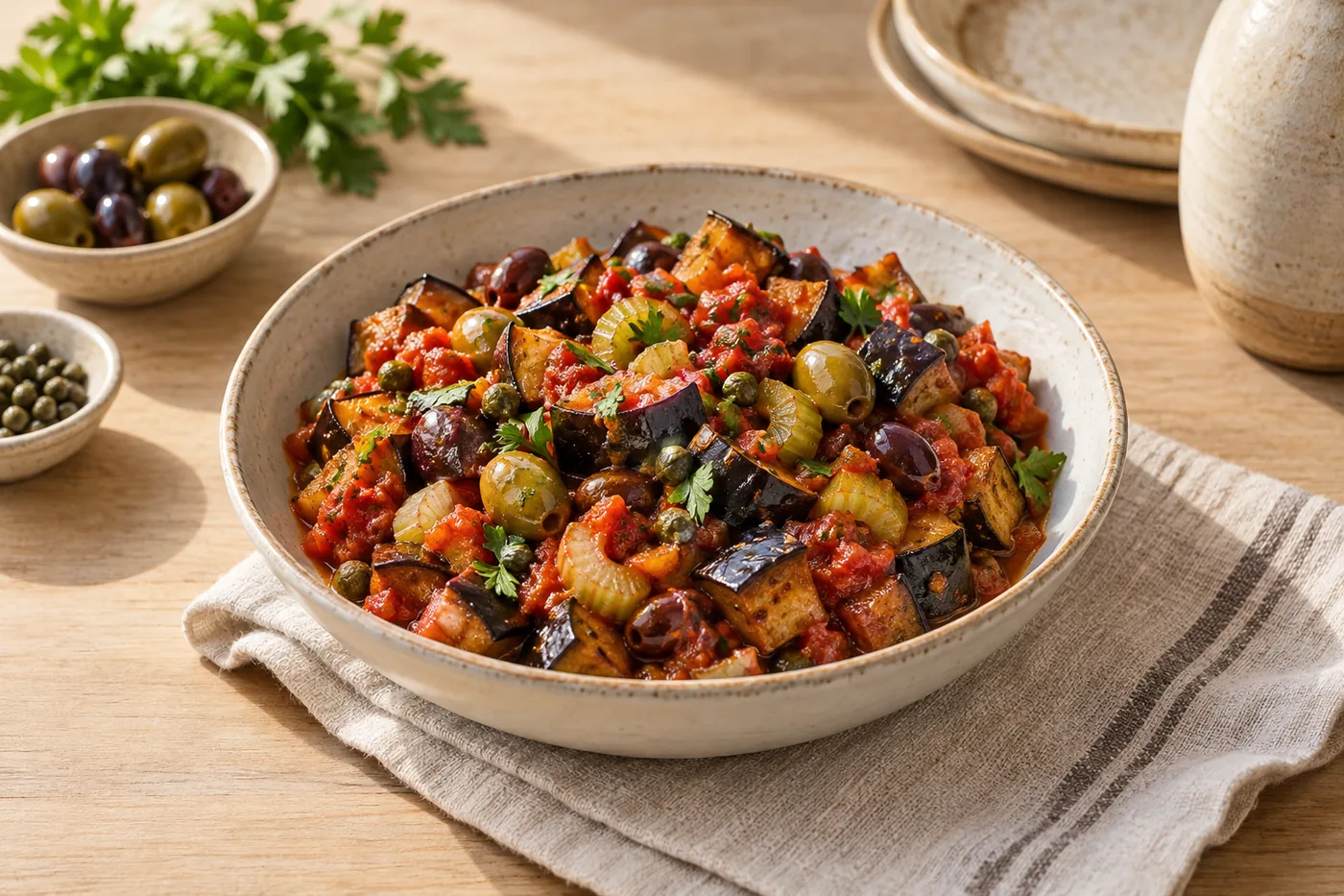 Caponata mit Aubergine, Oliven und Kapern