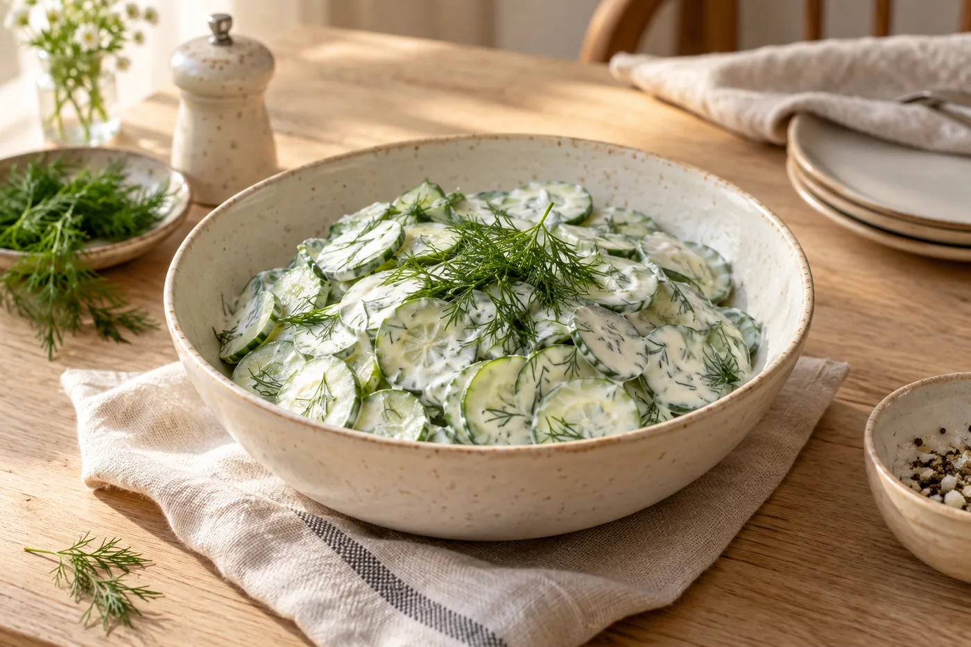 Gurkensalat mit Dill und saurer Sahne