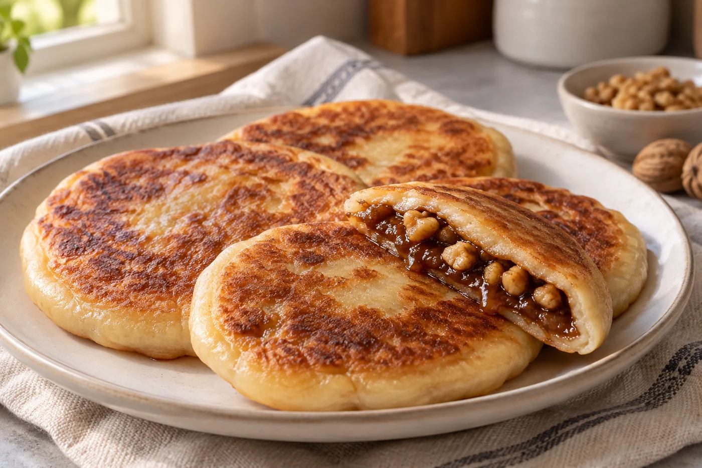 Hotteok – süße gefüllte Pfannkuchen: Fertig angerichtet