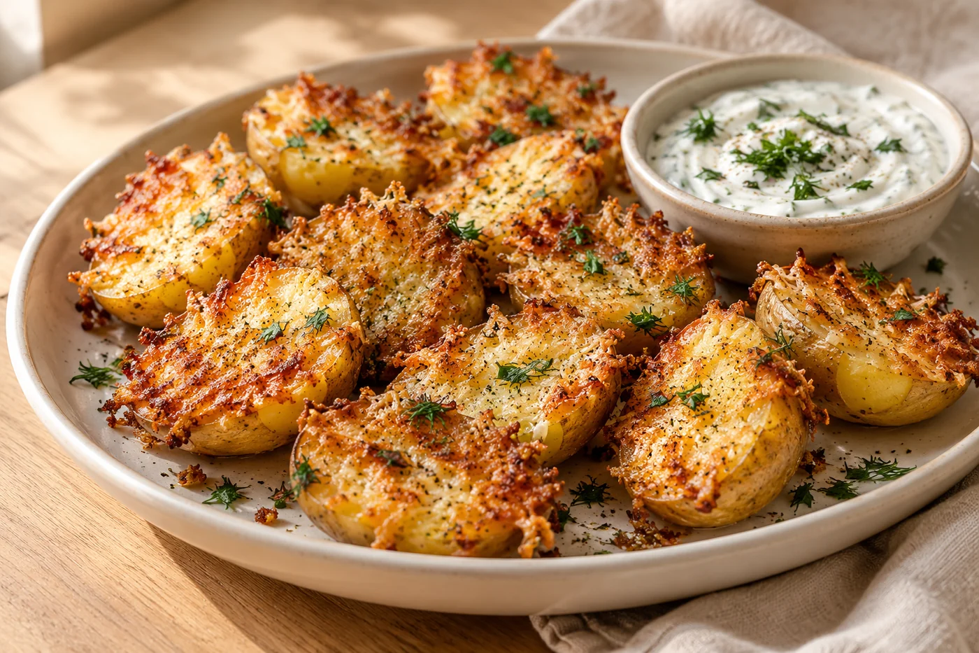 Knusprige Kartoffeln mit Käsekruste – Parmesan Potatoes – das fertig zubereitete Gericht