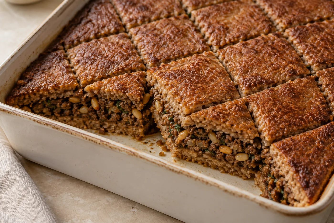Kibbeh vom Blech mit Rindfleisch und Bulgur