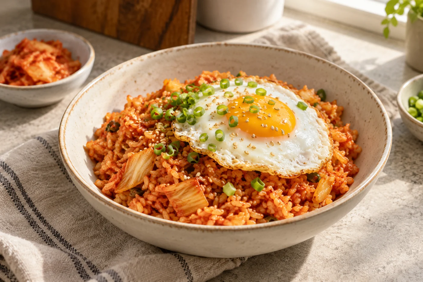Kimchi-Bratreis mit Ei: Fertig angerichtet