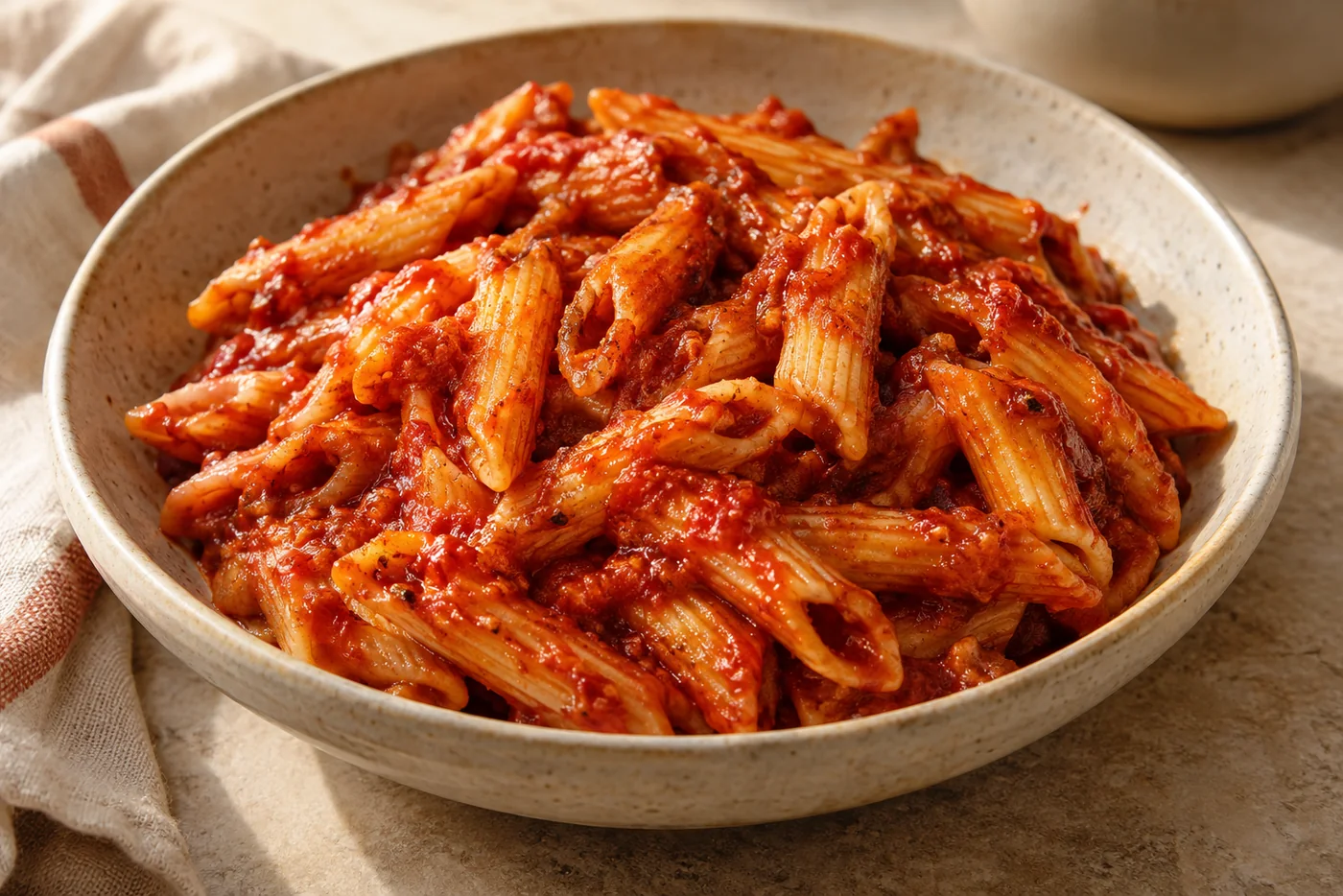 Makrouna mit würziger Tomaten-Harissa-Sauce