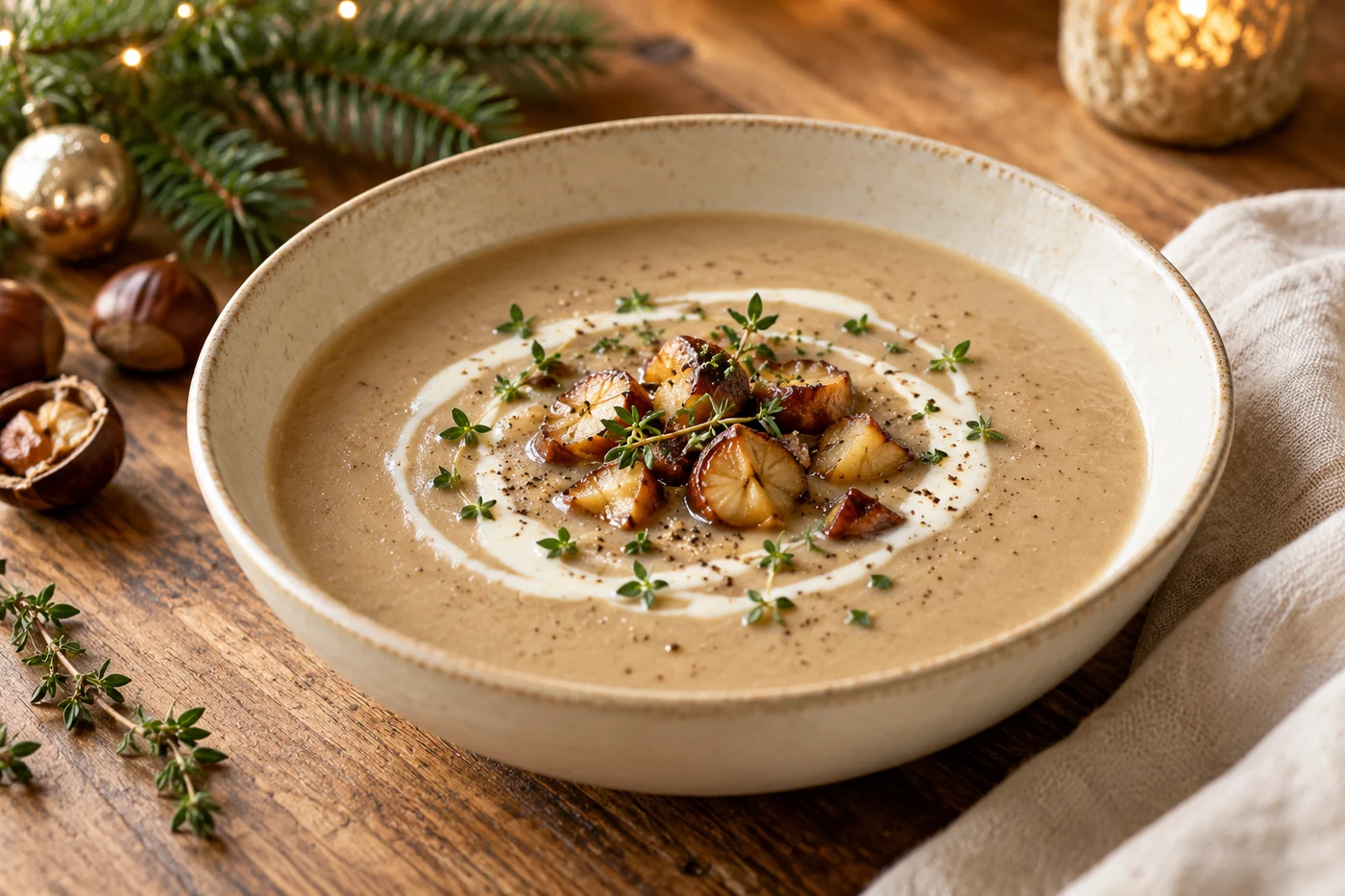 Cremige Maronensuppe mit Thymian