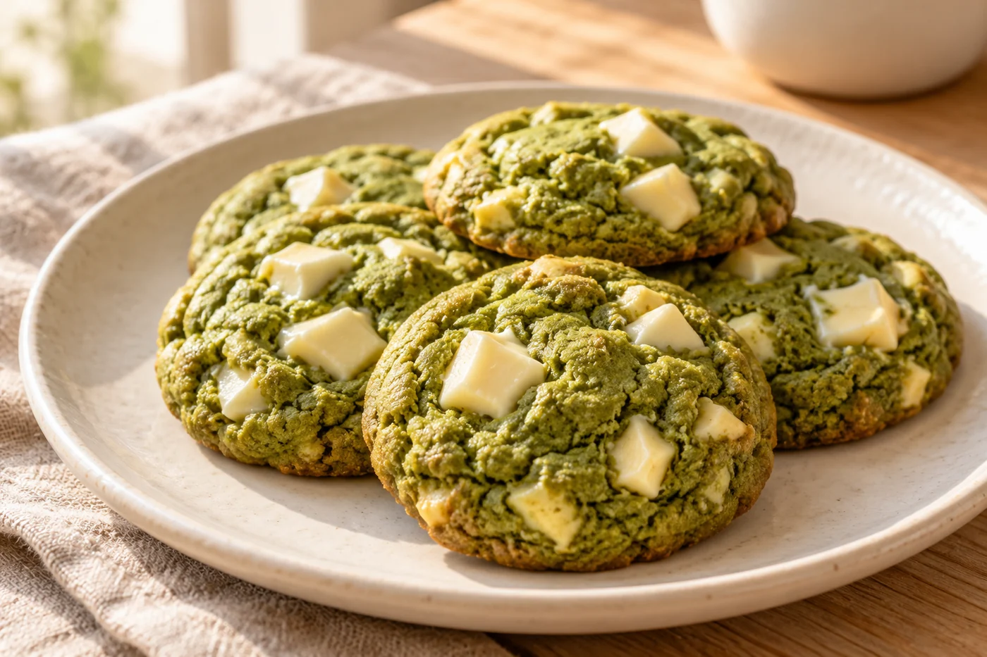 Matcha Cookies mit weißer Schokolade – das fertig zubereitete Gericht