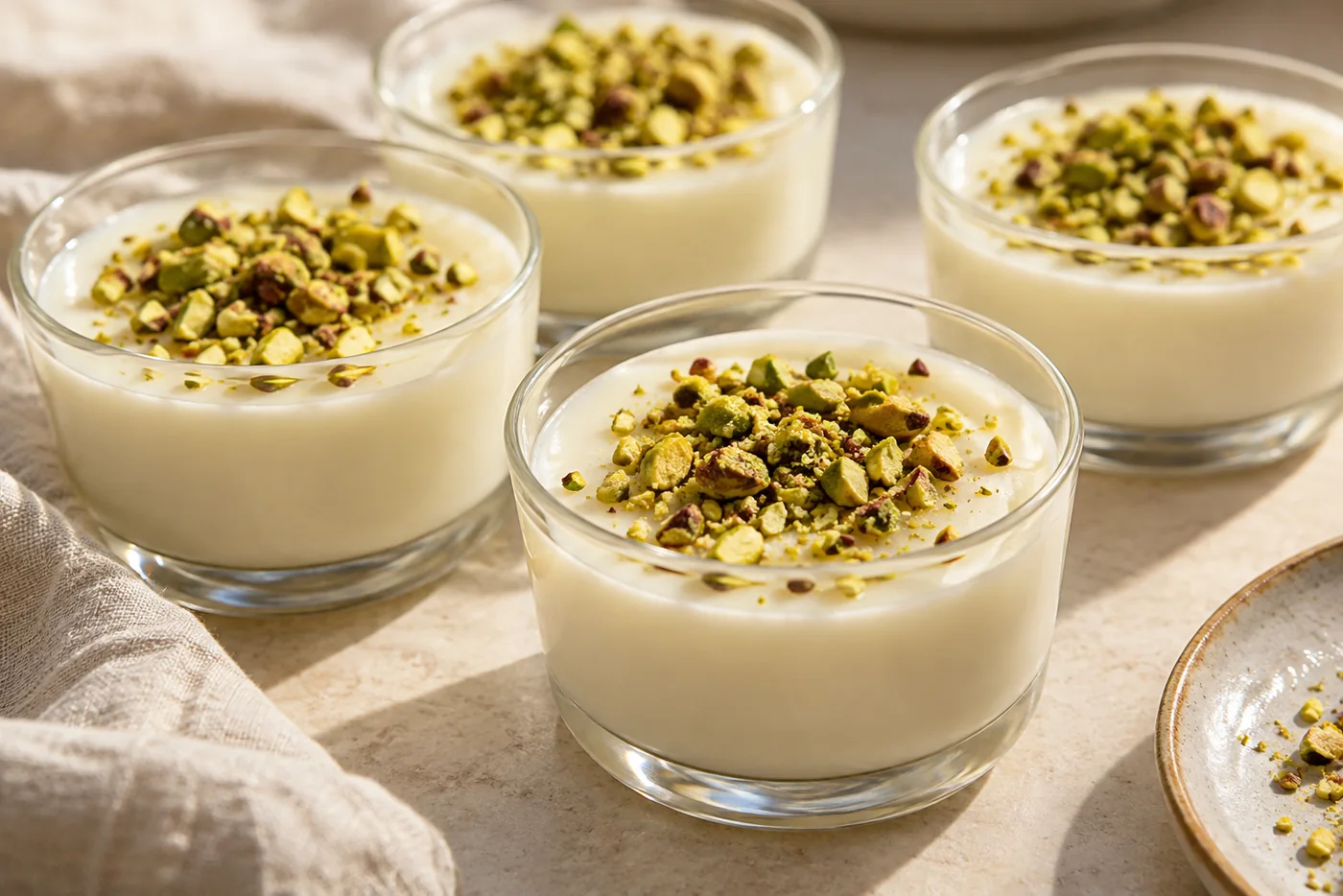 Mouhalabieh mit Orangenblüte und Pistazien