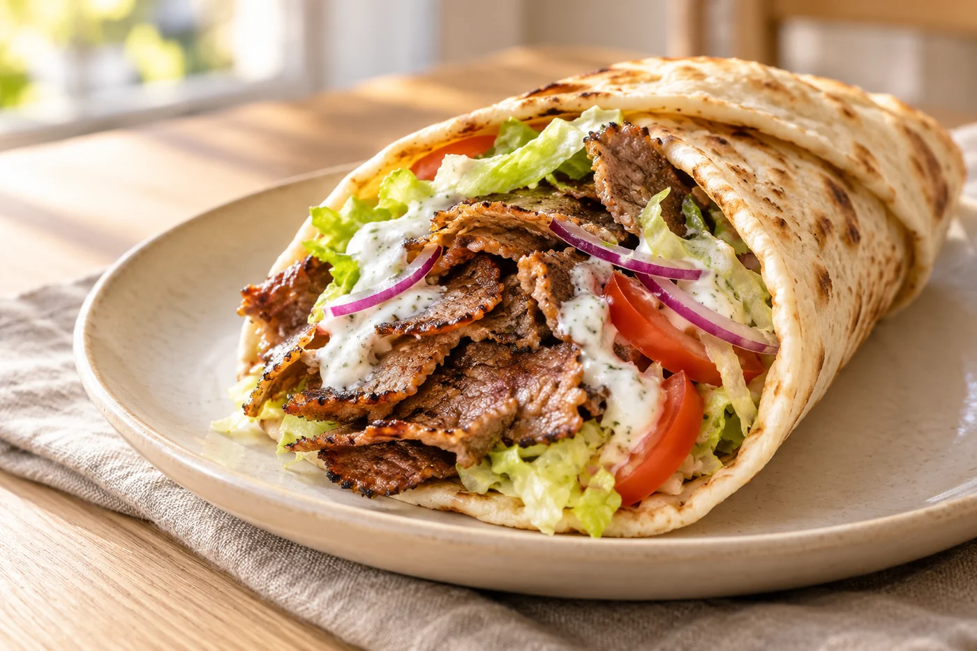 Döner aus dem Backofen – Ofen-Döner mit Rind – das fertig zubereitete Gericht