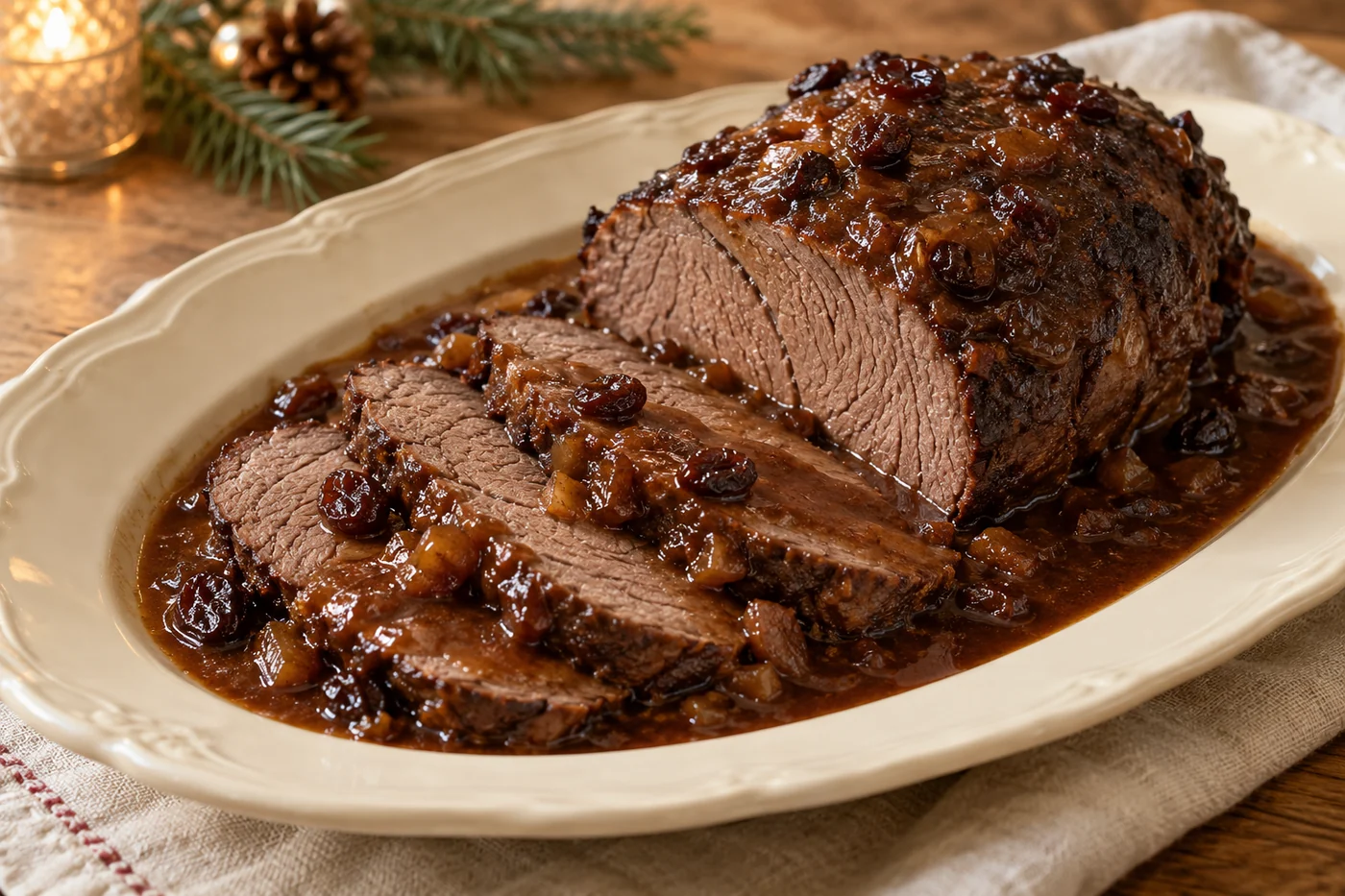 Klassischer Rindersauerbraten mit Rosinensauce