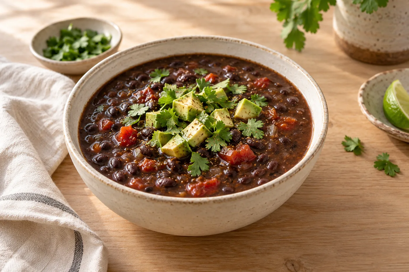 Schwarze Bohnensuppe mit Limette