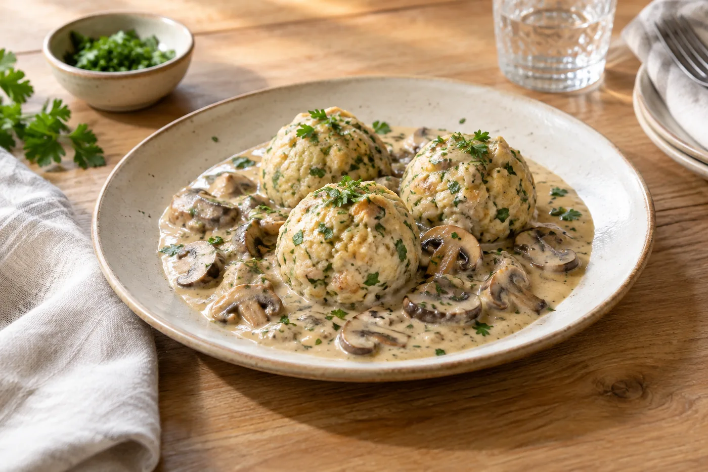 Semmelknödel mit Pilzrahmsauce