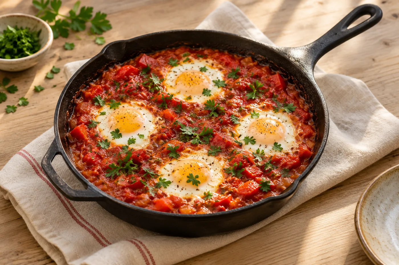 Shakshuka mit Paprika und Tomaten