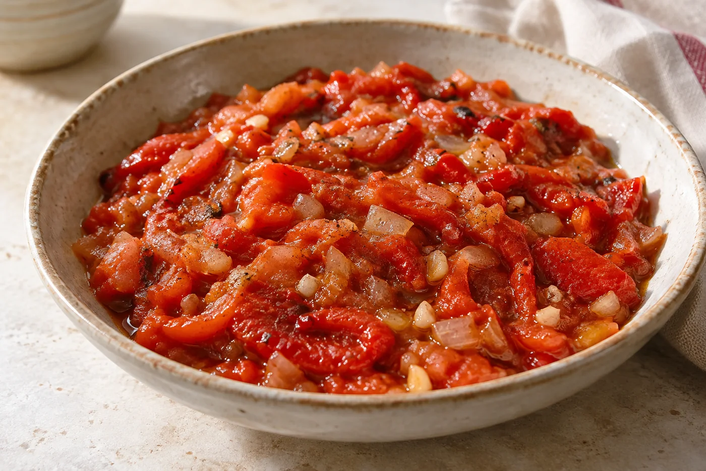 Slata Mechouia – gegrillter Paprika-Tomaten-Salat