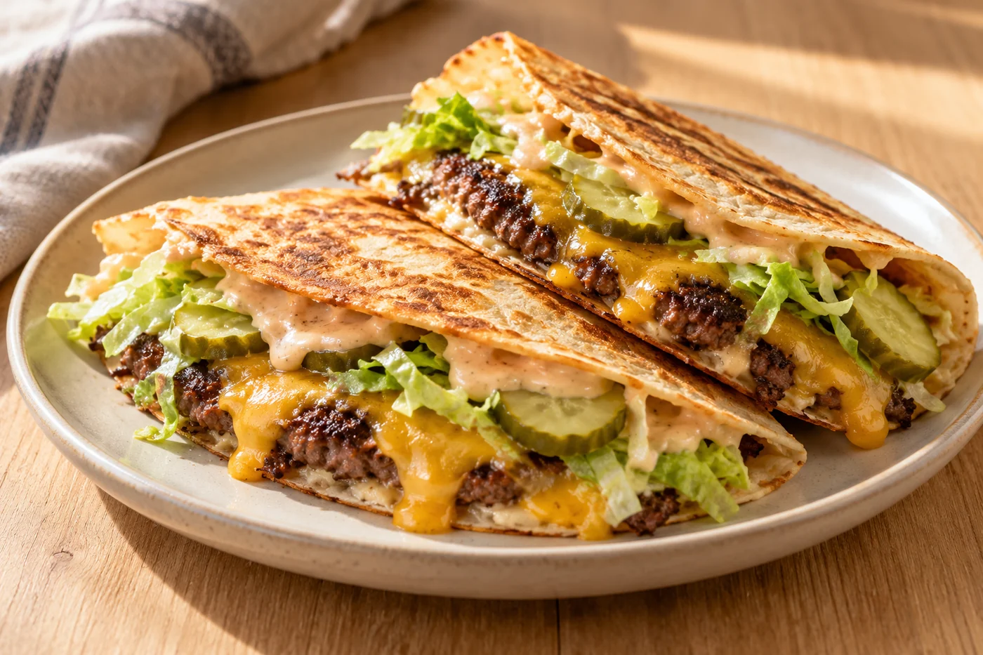 Smash Burger Tacos mit Rind – das fertig zubereitete Gericht