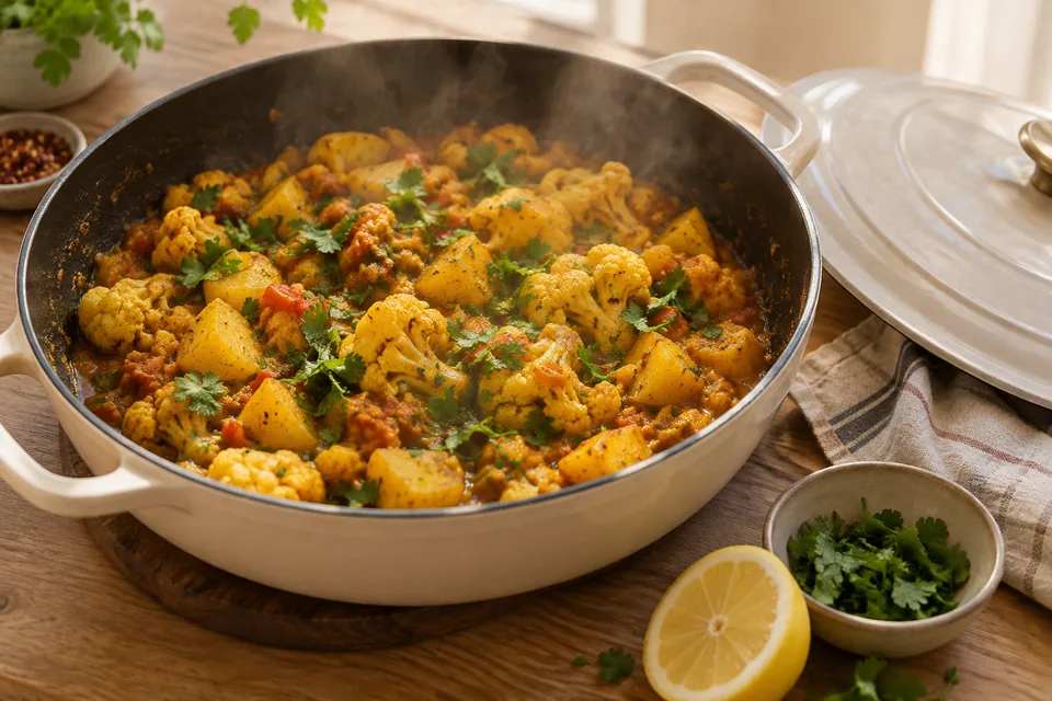 Aloo Gobi mit Kartoffeln und Blumenkohl – Einblick in Zubereitungsschritt 4