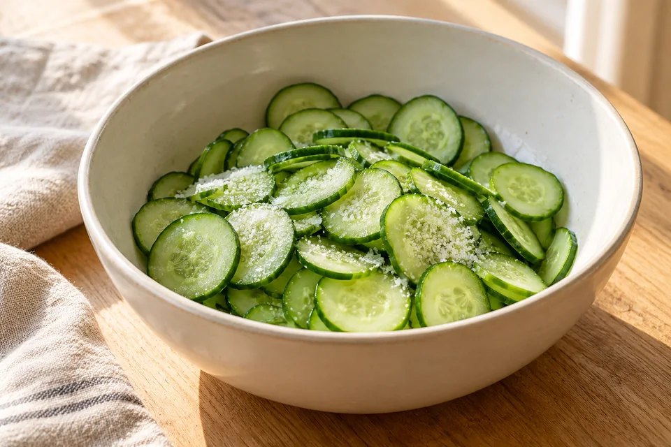 Asiatischer Gurkensalat – Viral Cucumber Salad: Gurken waschen und sehr dünn hobeln