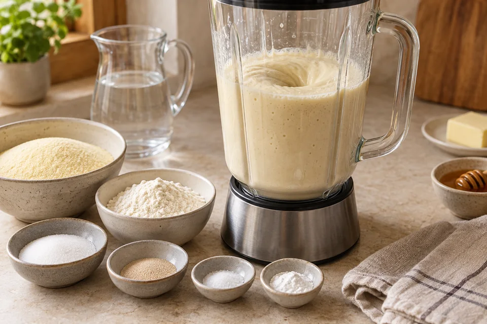 Baghrir – Grießpfannkuchen mit Honigbutter: Teig mixen.