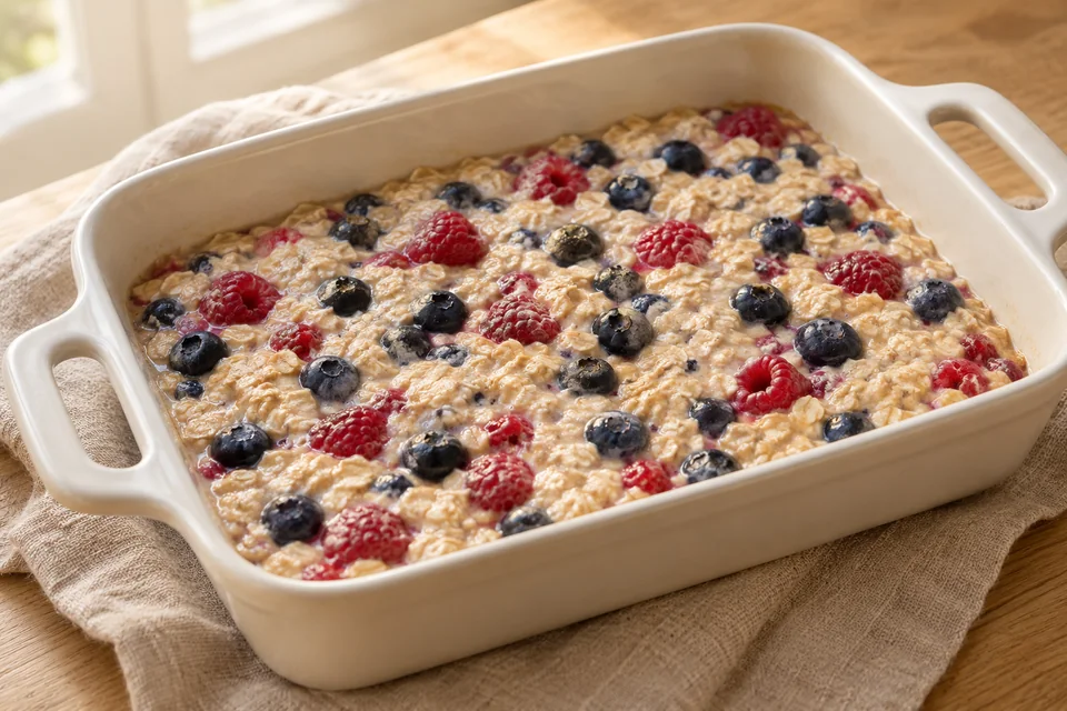 Baked Oats mit Beeren und Joghurt: Masse in die Form geben