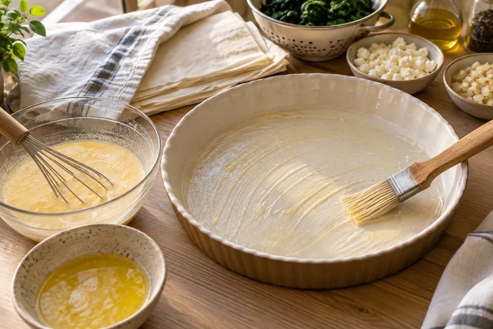Börek-Schnecke mit Spinat und Feta – Einblick in Zubereitungsschritt 2