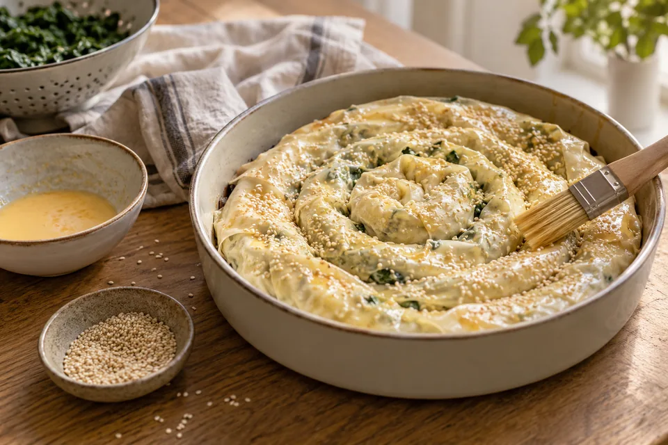 Börek-Schnecke mit Spinat und Feta – Einblick in Zubereitungsschritt 4