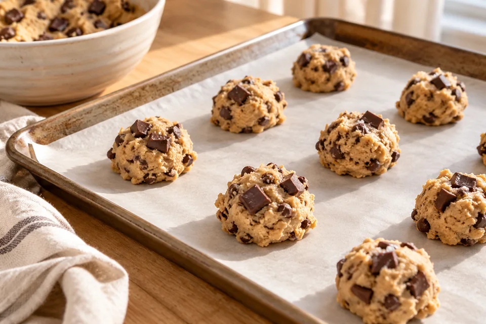 Brown Butter Cookies mit Schokostücken: Ofen auf 180 °C Ober-/Unterhitze vorheizen