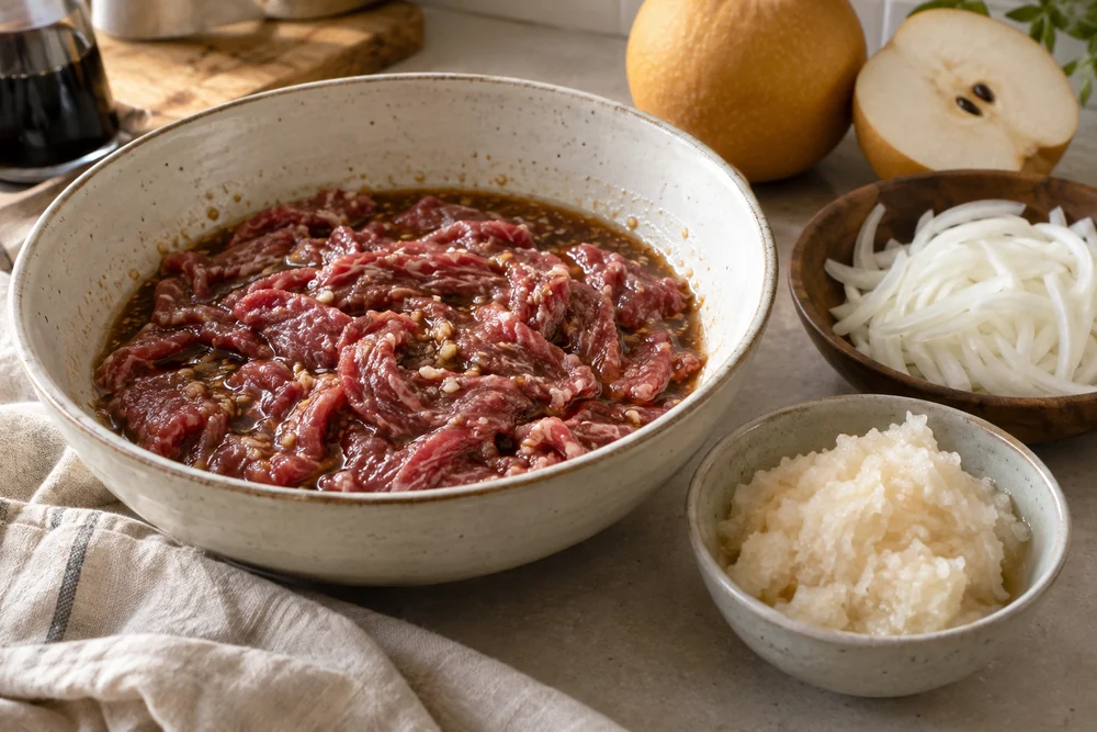 Bulgogi mit Rind: Vorbereitung der Zutaten
