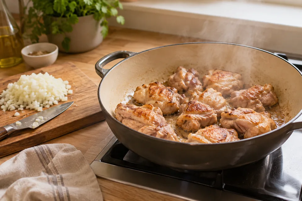 Butter Chicken mit cremiger Tomatensauce – Einblick in Zubereitungsschritt 2
