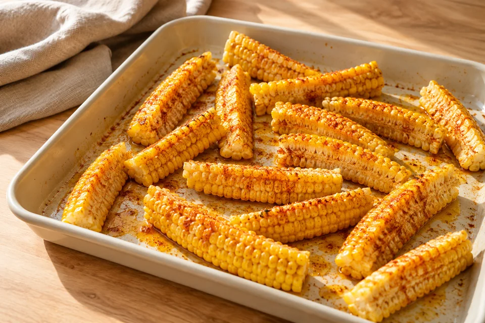 Corn Ribs mit Chili-Limetten-Butter: Maisstreifen mit Öl und Paprikapulver mischen und mit der Kornseite nach oben auf einem Blech verteilen