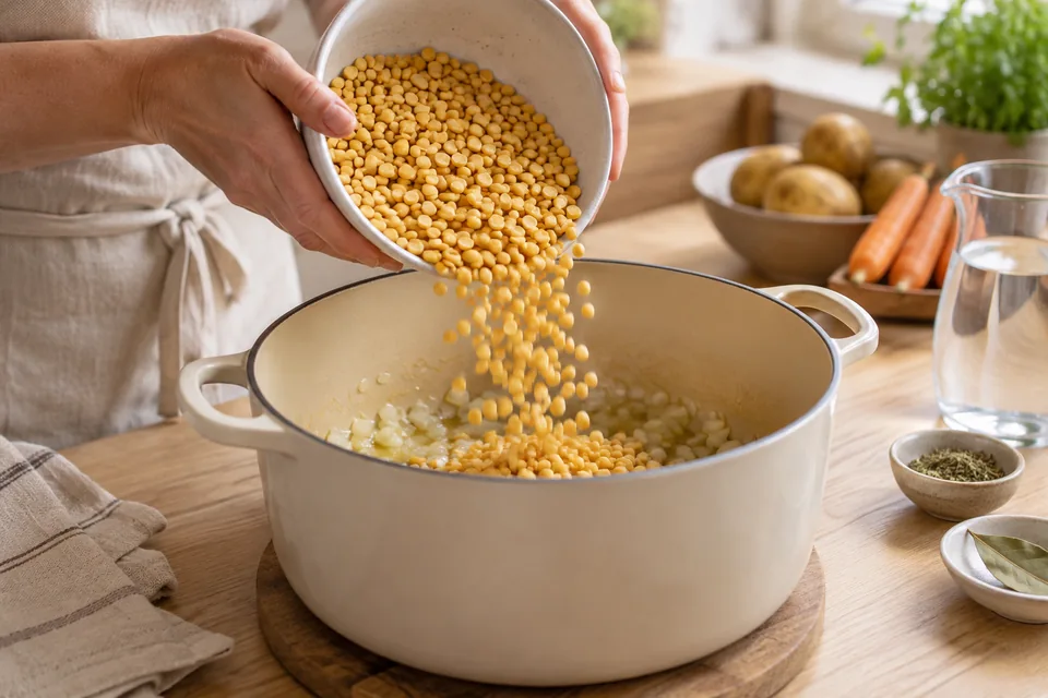 Erbseneintopf mit Kartoffeln und Pastırma – Zubereitungsschritt 1