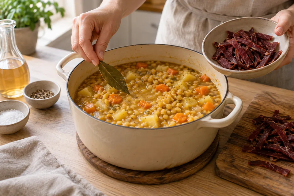 Erbseneintopf mit Kartoffeln und Pastırma – Zubereitungsschritt 4
