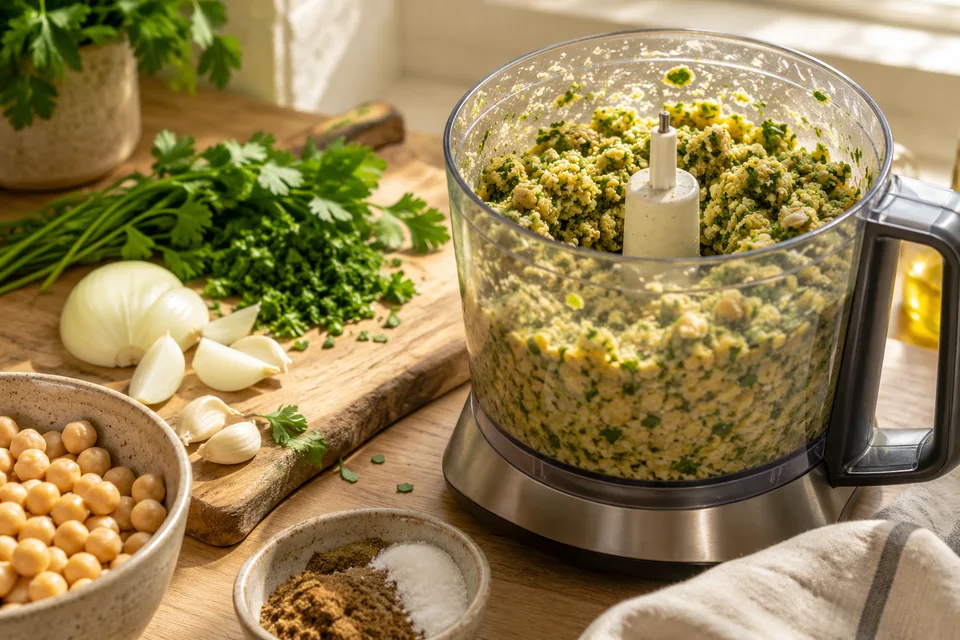 Knusprige Falafel mit Kräutern – Einblick in Zubereitungsschritt 2