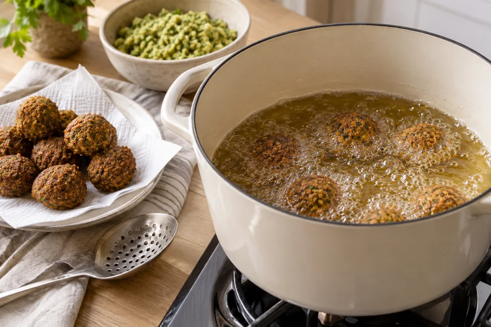 Knusprige Falafel mit Kräutern – Einblick in Zubereitungsschritt 4