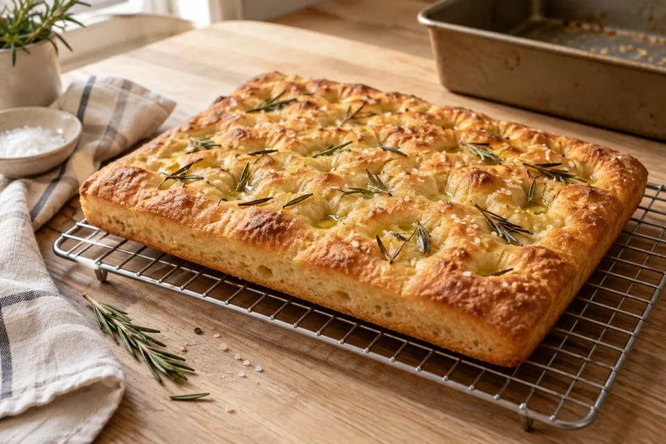 Focaccia mit Rosmarin und Olivenöl – Einblick in Zubereitungsschritt 4