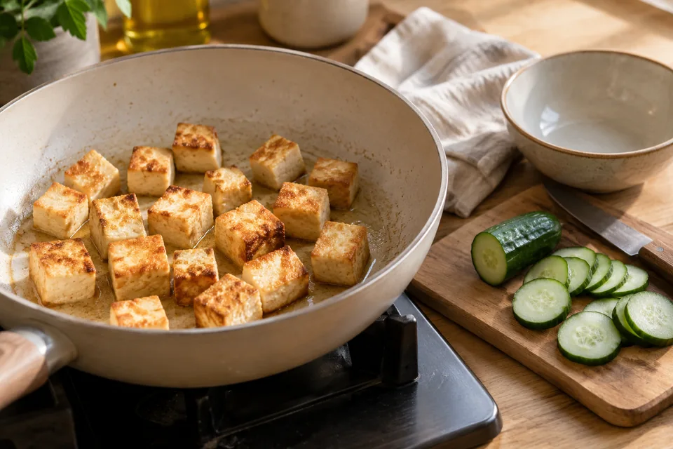 Gado-Gado mit Tofu und Erdnusssauce – Einblick in Zubereitungsschritt 2