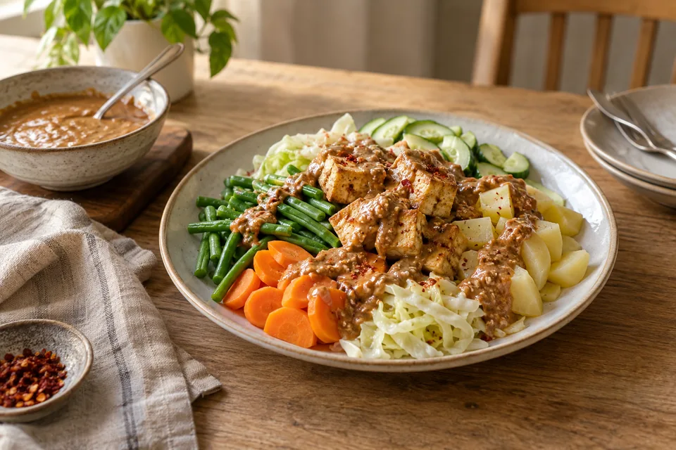 Gado-Gado mit Tofu und Erdnusssauce – Einblick in Zubereitungsschritt 4