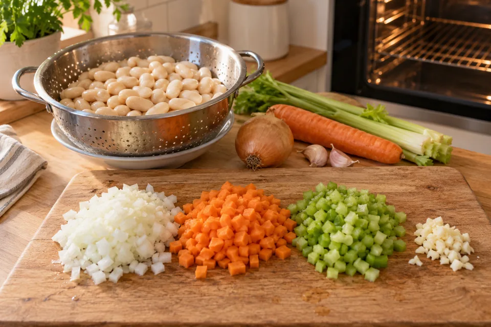Gigantes mit Tomatensauce: Zubereitungsschritt 1