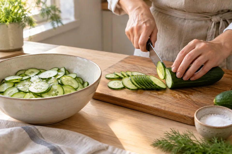 Gurkensalat mit Dill und saurer Sahne – Zubereitungsschritt 1