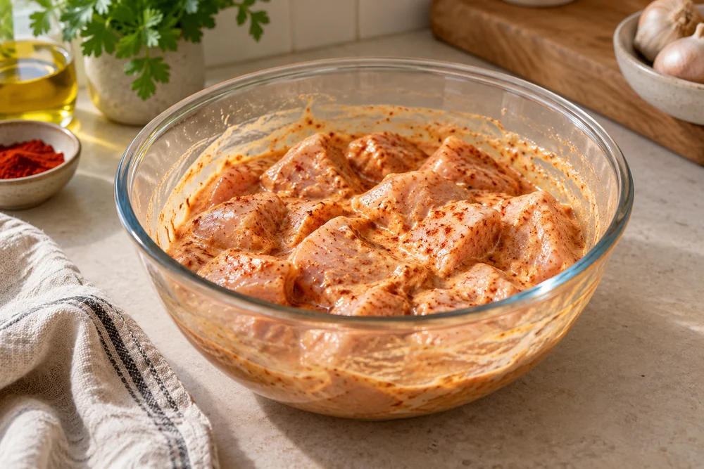 Hähnchen-Şiş mit Joghurtmarinade: Vorbereitung der Zutaten