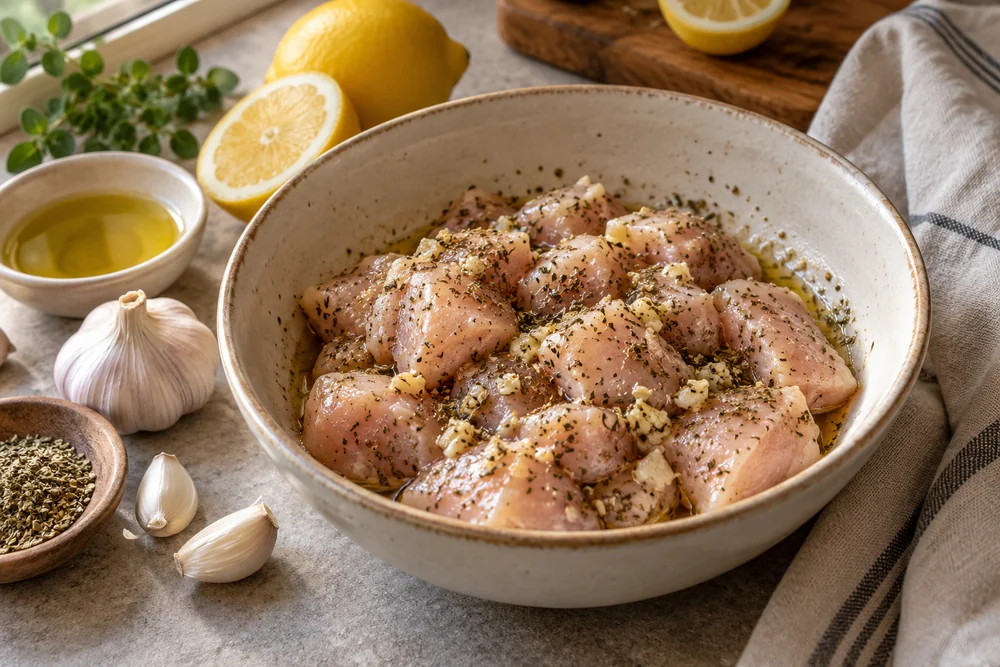 Hähnchen-Souvlaki mit Zitrone: Vorbereitung der Zutaten
