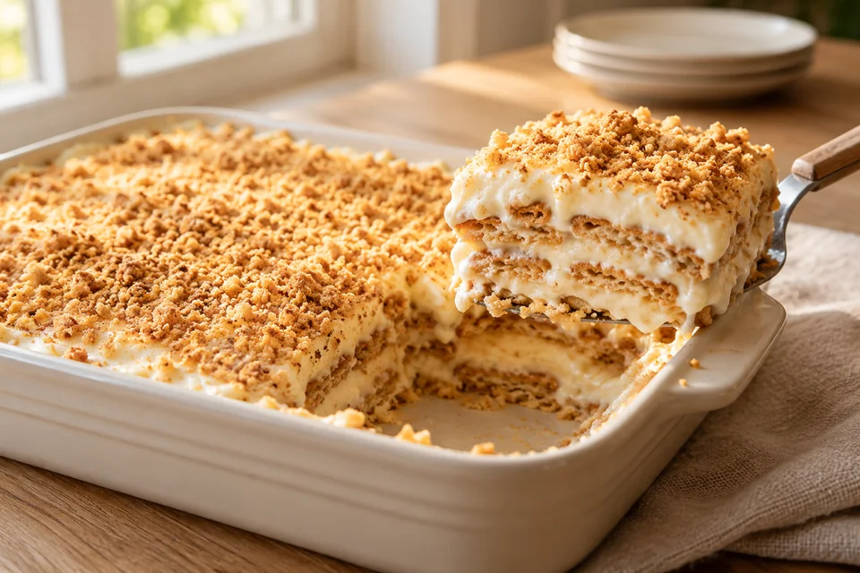Joghurt-Keks-Dessert – No Bake Cheesecake Style: Vor dem Servieren prüfen, ob die Kekse weich geworden sind