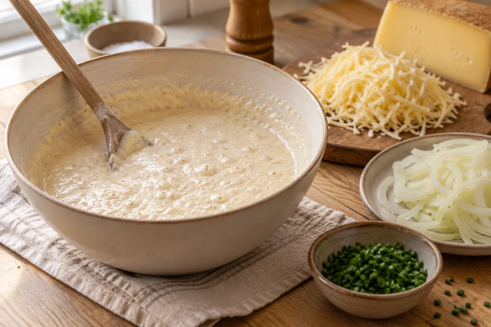 Käsespätzle mit Röstzwiebeln – Einblick in Zubereitungsschritt 1