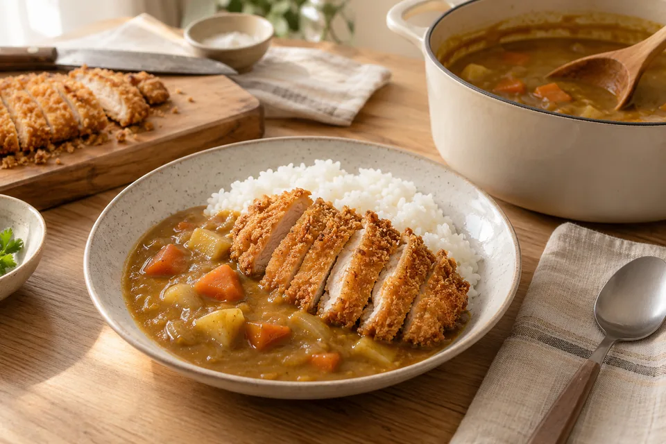 Japanisches Katsu-Curry mit Hähnchen – Einblick in Zubereitungsschritt 4