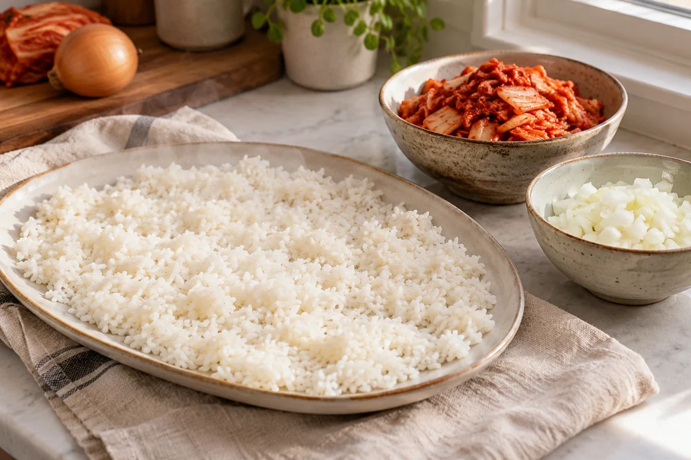 Kimchi-Bratreis mit Ei: Vorbereitung der Zutaten