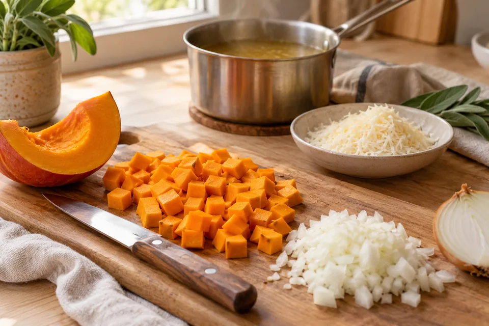 Kürbisrisotto mit Salbei – Einblick in Zubereitungsschritt 1