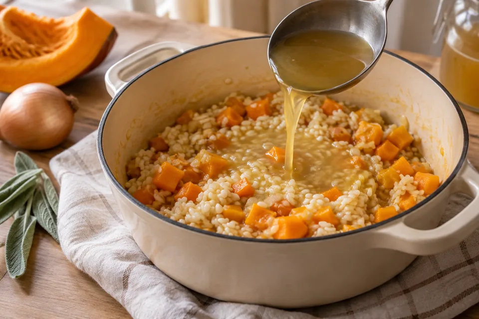 Kürbisrisotto mit Salbei – Einblick in Zubereitungsschritt 2