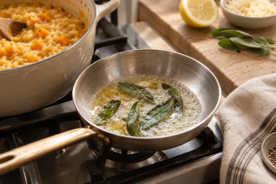 Kürbisrisotto mit Salbei – Einblick in Zubereitungsschritt 4