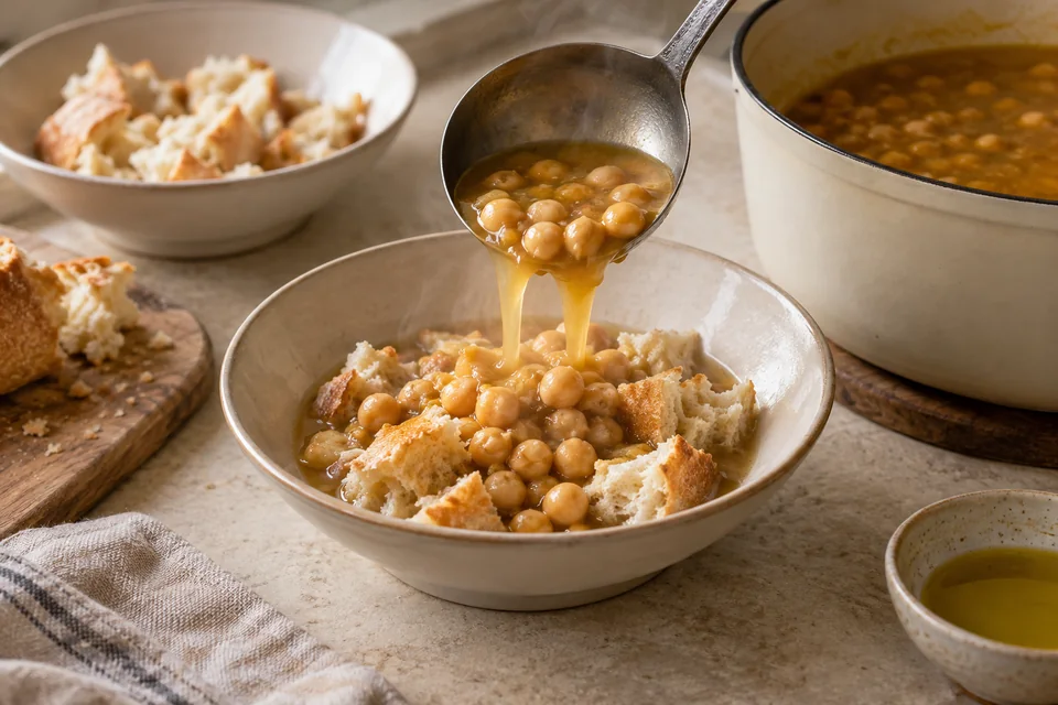 Lablabi – Kichererbsensuppe mit Kreuzkümmel und Brot: Über Brot schöpfen.
