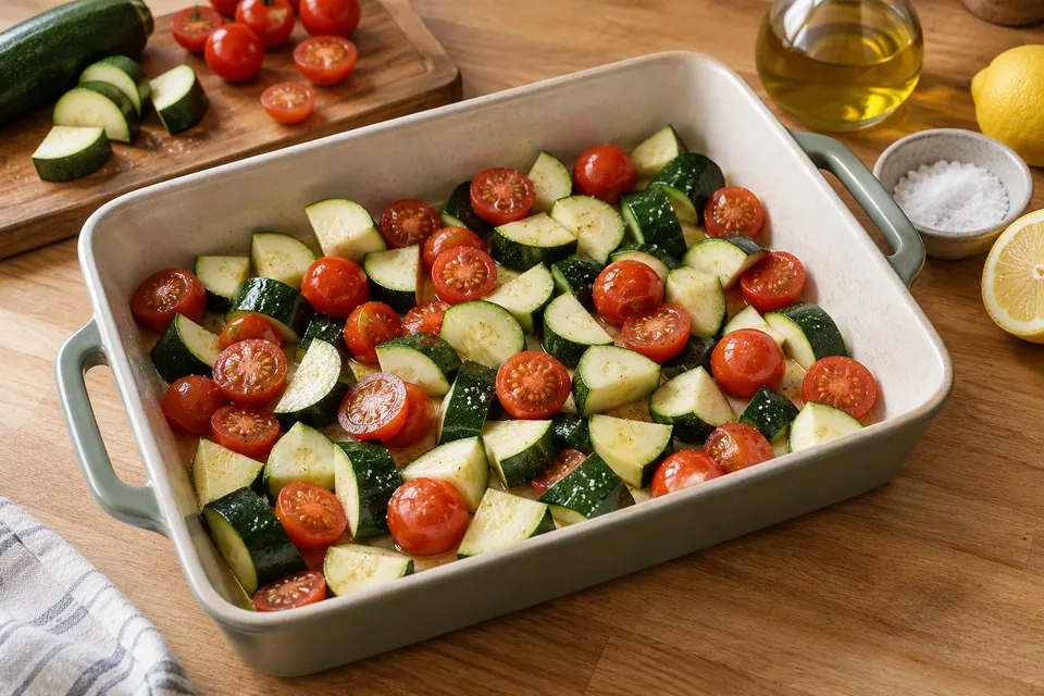 Zitronenlachs mit Ofengemüse: Zubereitungsschritt 1