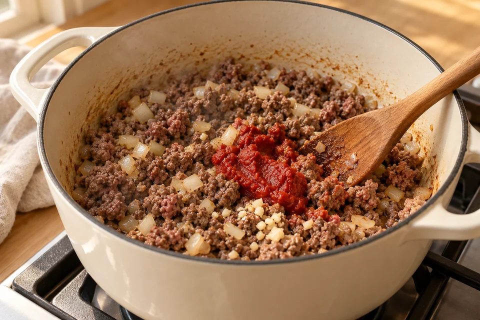Lasagnesuppe mit Rinderhack – Lasagna Soup: Öl in einem großen Topf erhitzen
